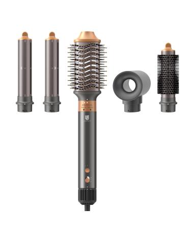 Hair Dryer Brush webeauty 5 in 1 One Step Professional Hot Air Brush Set for Fast Drying Curling Drying Straightening Combing Hair Styler Ceramic Coating Negative Ion 110000 RPM (Grey+Gold)