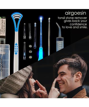 Airgoesin Professional Tonsil Stone Remover Tool with LED Light - Stainless Steel Oral Care & Irrigation Syringe - Blue Tongue Cleaner Scraper - Buy Online on GoSupps.com