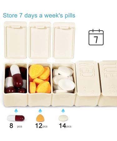 7-Day Pill Organizer with Braille Labels - Travel-Friendly Medication Dispenser for Vitamins and Supplements (Beige) - Buy Online on GoSupps.com