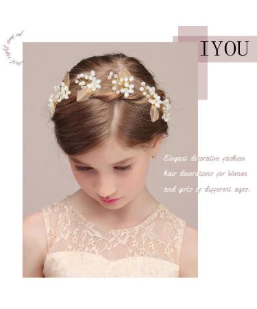 Iyou Wedding Pearl Headpiece | Gold Leaves Hair Tank & Flower Girl Headband | Hair Accessories for Brides & Bridesmaids - Buy Online on GoSupps.com