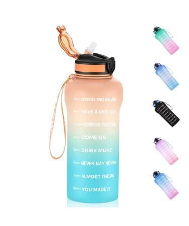 ETDW drinking bottles with straws 2 liters 2l water bottle with time markings BPA-Free Tritan sports water bottles 2000ml leakage-proof for fitness orange green 2000ml (Tritan) orange green