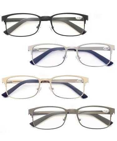 Reading Glasses for Men 4 Pack Mens Readers Comfort Reader Rectangle Metal Stainless Steel Eyeglasses 4-pack Mix Color 2.5 x