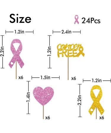 Cancer Free Cupcake Toppers Breast Cancer Awareness Cupcake Toppers Cancer Warrior/Survior Dessert Picks Pink Power Hope Ribbon Sign Party Decoration - Pink & Gold Glitter - Buy Online on GoSupps.com