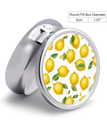 Round Yellow Lemon Print Pill Box | 3 Compartment Portable Medicine Organizer | Decorative Metal Pocket Pill Case - Style-15 - Buy Online on GoSupps.com
