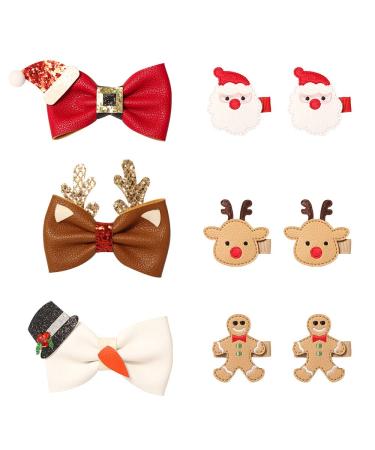 9 Pcs Christmas Hair Clips for Kids Toddler Girls Reindeer Antler Santa Claus Bows Barrettes Gingerbread Man Sequined Hairpin Snowman Cute Hair Accessories for Women Toddlers Birthday Gifts
