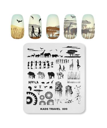 KADS Nail Art Stamping Plates Set Image Template Stencils Elephant Giraffe Lion Pattern with Stamping Plates Holder Case Organizer (TR009)