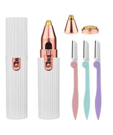 Portable Eyebrow Trimmer & Facial Hair Removal for Women Rechargeable 2 in 1 Hair Remover and Eyebrow Razor Waterproof Painless Lady Shaver for Lips Nose Face Body Peach Fuzz