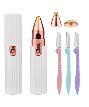 Portable Eyebrow Trimmer & Facial Hair Removal for Women Rechargeable 2 in 1 Hair Remover and Eyebrow Razor Waterproof Painless Lady Shaver for Lips Nose Face Body Peach Fuzz