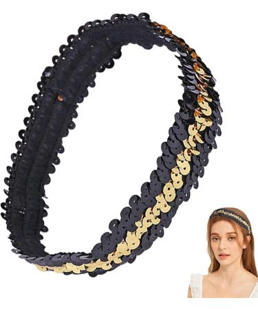 Hairband Elastic Stretch | Hair Bands Fashion | Sequin Headband Elastic | Women's Headbands - Stylish for Teens Girls and Women - Hair Accessories for Volleyball Basketball and Sports Teams Black Gold - Buy Online on GoSupps.com