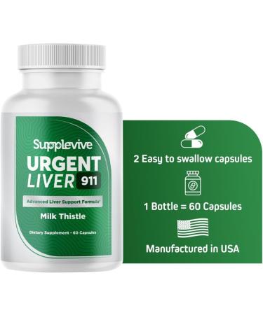 Supplevive Urgent Liver 911 Herbal Liver Support Supplement Liver Cleanse Detox & Repair Formula with Milk Thistle Silymarin Dandelion Root and Artichoke Extract for Liver Health 60 Capsules (3) - Buy Online on GoSupps.com