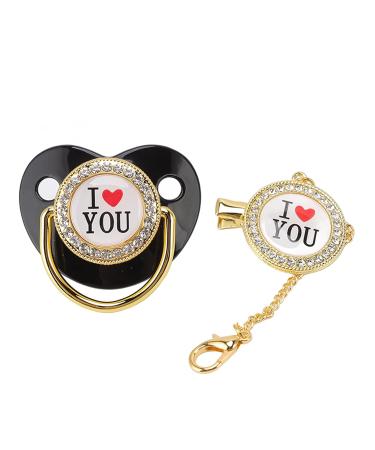 Bling Pacifier Set with Chain Clip for Newborns | Stylish & Healthy Infant Pacifiers | Prevents Loss | Perfect for Photo Shoots (Black) - Buy Online on GoSupps.com