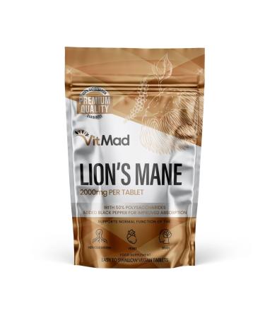 Lions Mane 2000mg per Tablet with Black Pepper for Maximum Absorption - Vegan Tablets - Mental Performance & Focus (180)