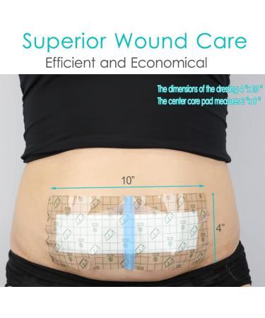 25 Pcs Waterproof Shower Protector Bandage | 4x10 Inch C Section Post Abdominal Surgery Tummy Tuck Recovery | Non-Stick Center Pad | Ideal for C-Section, Hysterectomy, Knee Replacement & Large Wounds - Buy Online on GoSupps.com
