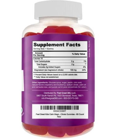 Feel Great Kids Calm Magnesium Gummies - Magnesium Supplement for Children - Magnesium Citrate Gummies - 60 Count Kids Magnesium 60 - Buy Online on GoSupps.com