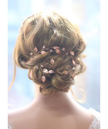 BERYUAN Women Cute Pink Crystal Bridal Hair Accessory Chic Rose Gold Leaf Headband Hair Piece Gift for Her Party Headpiece for Bride Bridesmaid Girls(rose gold)