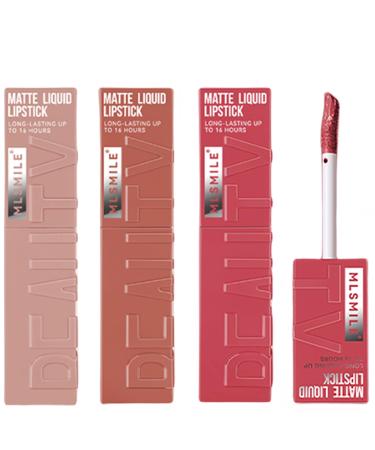 3 Colors Matte Liquid Lipstick Set Velvet Smooth Nude Lip Gloss Waterproof Moisturizing Long Lasting Highly Pigmented Matte Lip Stain with Gift Box (A)