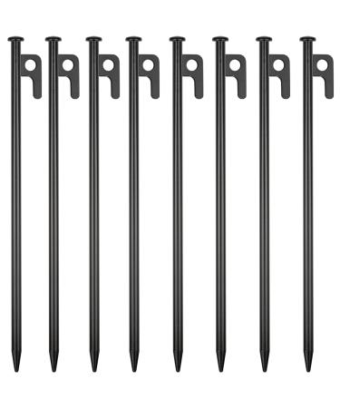 RIY Tent Stakes Heavy Duty 12 inch Steel Tent Pegs for Camping Unbreakable and Inflexible 8pc Black
