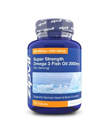 Omega 3 Fish Oil 2000mg EPA 660mg DHA 440mg per Daily Serving. 120 Capsules (2 Months Supply). Supports Heart Brain Function and Eye Health. 2 Capsules Per Serving Jar of 120 Softgel Capsules