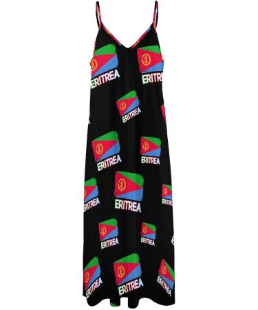 Eritrean Flag Women's Spaghetti Strap Swing Dress - Large | Black Sundress for Beach Vacation & Graduation - Buy Online on GoSupps.com