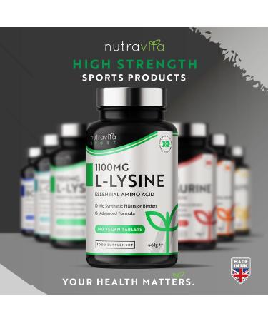 L-Lysine 1100mg High Strength - 240 Vegan & Gluten Free Tablets | Cold Sore Treatment & Essential Amino Acid Supplement | Made in The UK by Nutravita - Buy Online on GoSupps.com