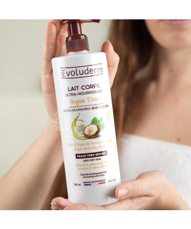 EVOLUDERM - Ultra-Nourishing Body Lotion Divine Argan - 500ml - Natural Ingredients - Vegan - Made in France - Pack of 3 x 500ml - Buy Online on GoSupps.com