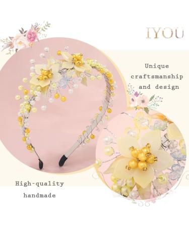IYOU Princess Wedding Headbands Yellow Flower Hair Bands Pearl Birthday Party Communion Hair Accessories for Girls - Buy Online on GoSupps.com