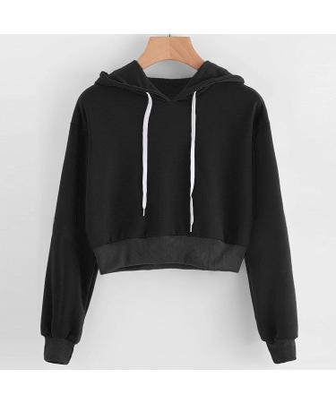 Women's Long Sleeve Crop Hoodie Sweatshirt - Solid Black | Medium & Large Sizes - Buy Online on GoSupps.com