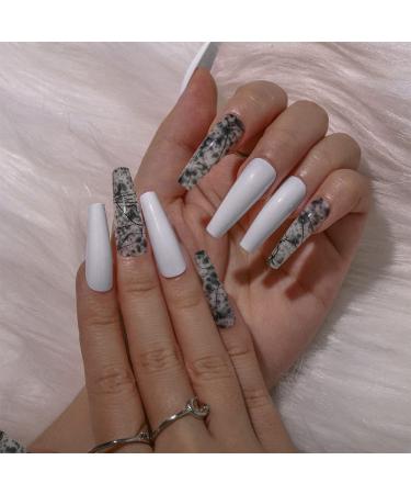 Buy Sethexy Long Ballerina False Nails - White Glossy Press-On Acrylic Coffin Tips (24pcs) for Women & Girls - Buy Online on GoSupps.com