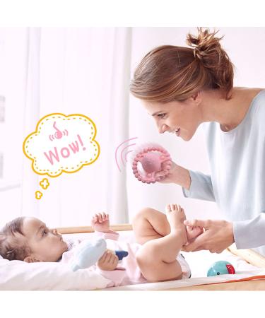 GJZZ Teething Toy for Babies 6-12 Months - Rattle Sound, BPA-Free Silicone, Soothes Sore Gums, Easy to Hold Infant Teether (Pink) - Buy Online on GoSupps.com