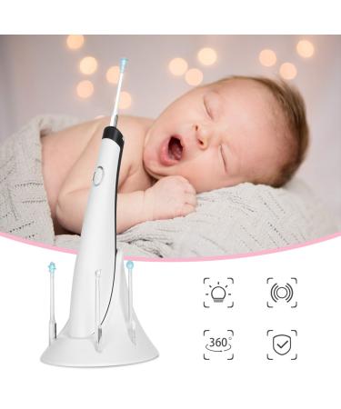 Ear Wax Removal Tool Ear Cleaner Safe Ear Wax Remover Kit Ear Cleaning with Lights 4 Replacement Ear Spoons Soft Silicone for Adults Kids White