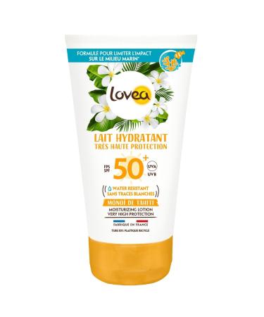 LOVEA - Moisturizing Milk SPF 50+ - Very High Sun Protection for Face & Body - Monoï De Tahiti - UVA/UVB Protection - Water Resistant & Anti White Marks - Vegan - Made in France - 150 ml