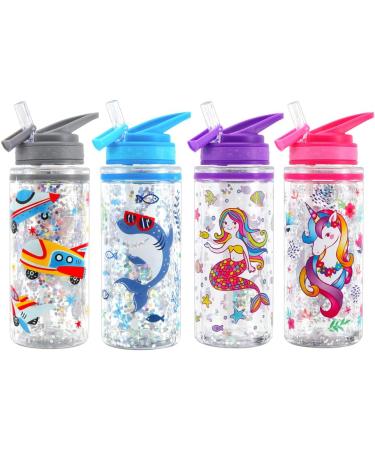 Home Tune Cute Water Bottle for Kids - BPA Free Tritan, Double Wall, Leak Proof Flip Straw, 15oz - Shark Design - Buy Online on GoSupps.com