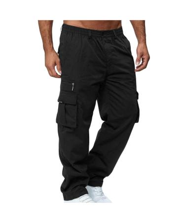 lcepcy Cargo Pants Men Baggy Y2k Streetwear Elastic Waistband Sweatpants Joggers Fashion Drawstring Trousers with Pockets 001 # Black 3X-Large
