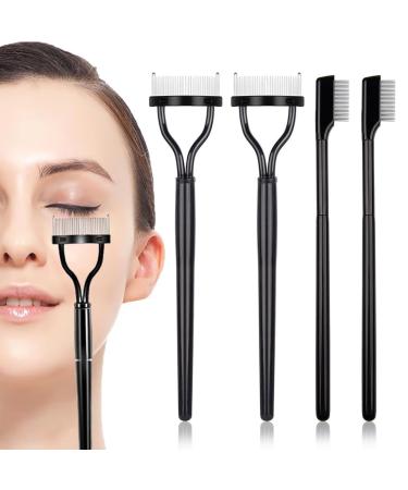 4 Pcs Eyelash Comb Eyelash Separator with Comb Cover Lash Separator and Eyebrow Brush Straight Handle Arc Type Lash Comb Cosmetic Brushes Tool for Women's Makeup Use