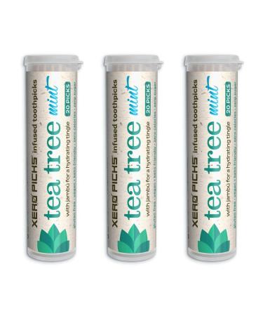 Xero Picks Tea Tree - Infused Flavored Toothpicks For Long Lasting Fresh Breath & Dry Mouth Prevention - 60 Picks - 3 Pack - Mint Mint 3 Pack