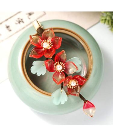 Minkissy Chinese Style Hairpin Crystal Flower Hair Clip Vintage Wedding Edge Clip Headdress Hair Accessories for Bridal Bridesmaids Women Jewelry Red - Buy Online on GoSupps.com