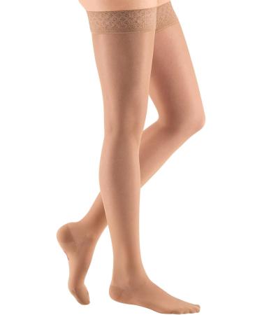 Sheer & Soft Thigh High Compression Stockings for Women - 20-30 mmHg Closed Toe Lace Top Band | Natural Leg Support Hosiery - Buy Online on GoSupps.com