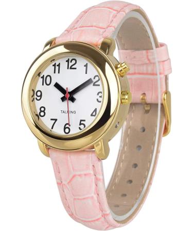 JCWY Women's English Talking Quartz Wrist Watch with Pink Leather Strap - Buy Online on GoSupps.com