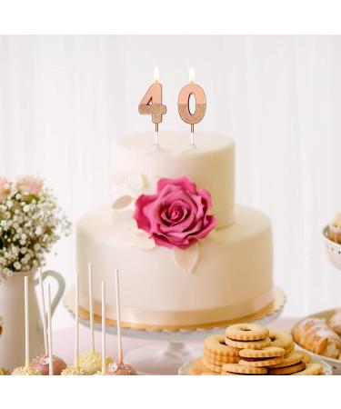 BBTO 40th Birthday Candles Glitter Cake Topper - Rose Gold Numeral Candles for Party Decoration and Anniversary Celebration - Buy Online on GoSupps.com
