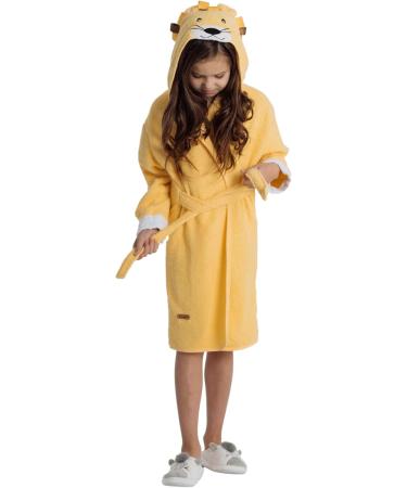 Ely Parker Kids Bathrobe - Super Soft Turkish Cotton Hooded Towel for Boys & Girls Lion Yellow Age 13-14 - Buy Online on GoSupps.com