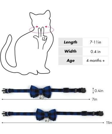 BuntyJoy Plaid Breakaway Cat Collar with Bow Tie & Bell - Pack of 2 Blue & Black | Safety Kitten Collars for Boy & Girl Cats - Buy Online on GoSupps.com
