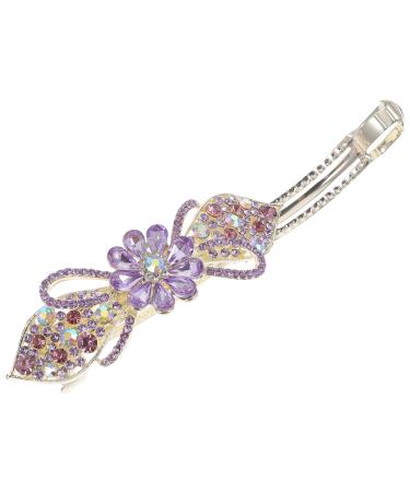 Spring Hair Clips for Women Hair Barrettes for Women Thick Hair Rhinestones Hair Clips for Women Formal Hair Styling Accessories Temperament Hair Clip Purple Crystal Metal Ponytail