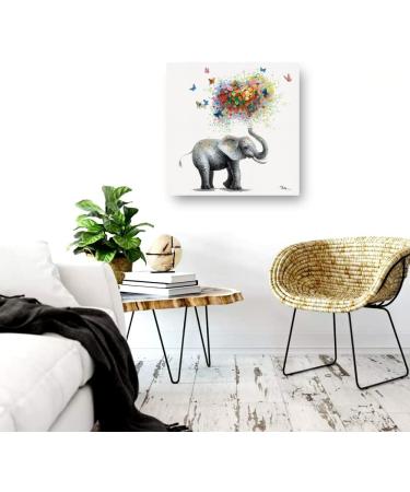 Yidepot Butterfly Elephant Wall Art Print - Colorful Heart Shaped Balloon for Kids' Nursery Decor - Canvas Framed 50x50CM - Buy Online on GoSupps.com