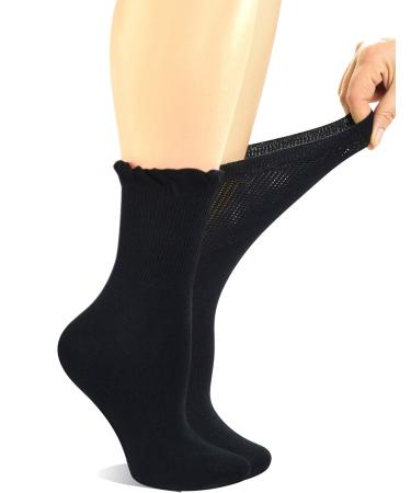 Yomandamor Women's Non-binding Lace Bamboo Crew Diabetic Dress Socks with Seamless Toe 4 Pairs 9-11 4 Pairs Black
