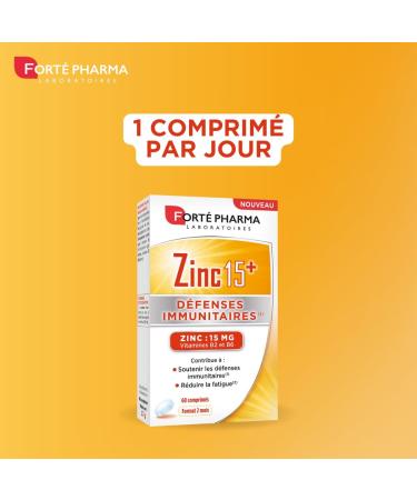 Fort Pharma Zinc 15+ | Zinc Bisglycinate 15 mg + Vitamins B2 & B6 - Anti Fatigue - Zinc Dietary Supplement Immune Defenses Maximum Dosage | 60 tablets 1/day 2 months - Buy Online on GoSupps.com