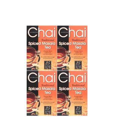 Chai Xpress Spiced Masala Tea | 25 Tea Bags | Traditional Spiced Masala Tea | Premium Blend Of Black Tea & Mixed Spices | No Artificial Flavourings | No Preservatives | Indian Origin |75G | Pack Of 4 - Buy Online on GoSupps.com