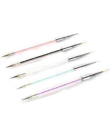 Pack of 5 Nail Dotting Tools Set Crystal Rhinestones Manicure Painting Pen Nail Art Kit 5 Colors