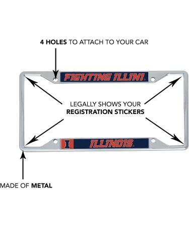 University of Illinois Fighting Illini Metal License Plate Frame - Officially Licensed Mascot Design | Front or Back of Car - Buy Online on GoSupps.com