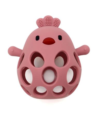 KIAANS Baby Teething Toys Silicone Chick Teether Toy BPA Free Teething and Grasping Toy Nursing for Babies (Dark Red)
