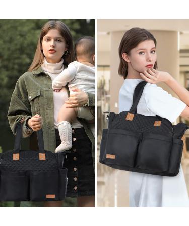 Lekebaby Large Black Quilted Baby Diaper Bag with Changing Mat | Travel Messenger Bag for Moms - Buy Online on GoSupps.com